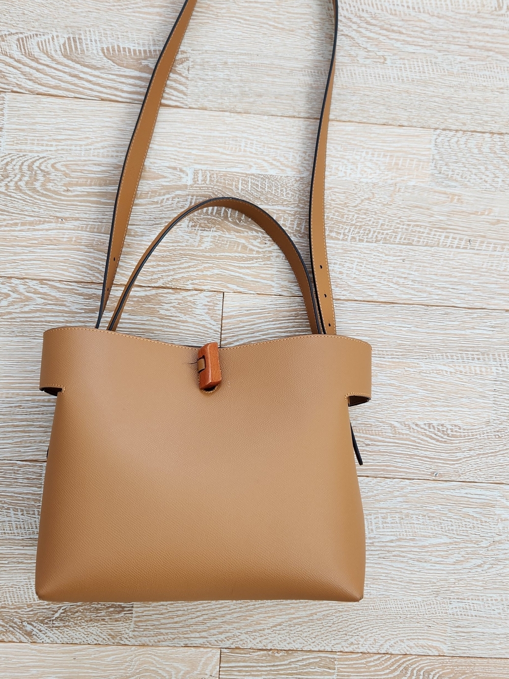 Everyday Tan Leather Tote with Wooden Toggle Accent - Picture 5 of 5